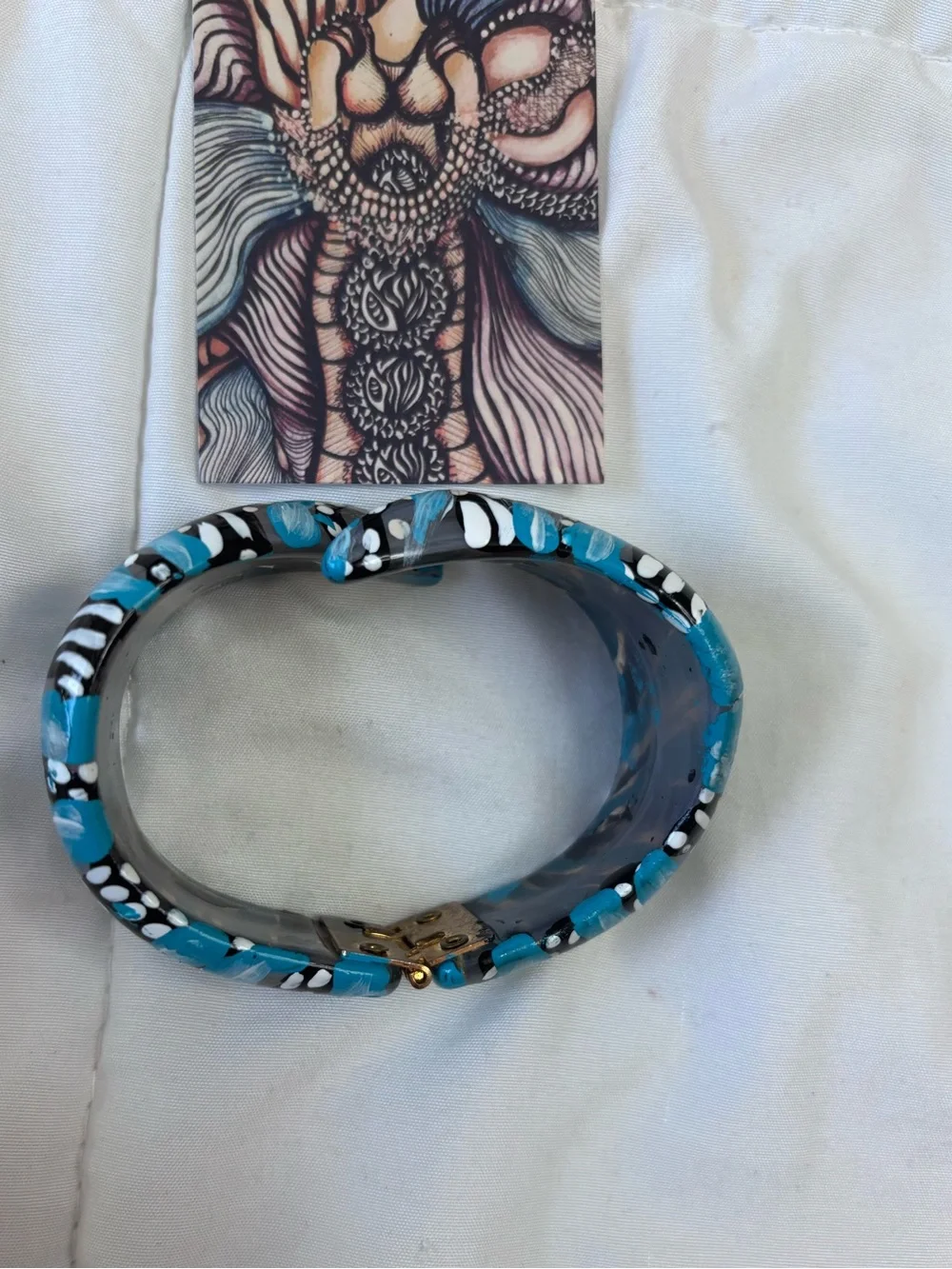 Hand-Painted Turquoise Resin Bangle Bracelet - Women Jewelry